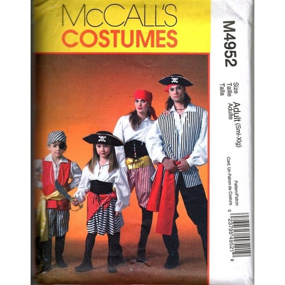 McCalls M4952 Adult Unisex S to XL Pirate Costumes Sewing Patterns - Picture 1 of 2